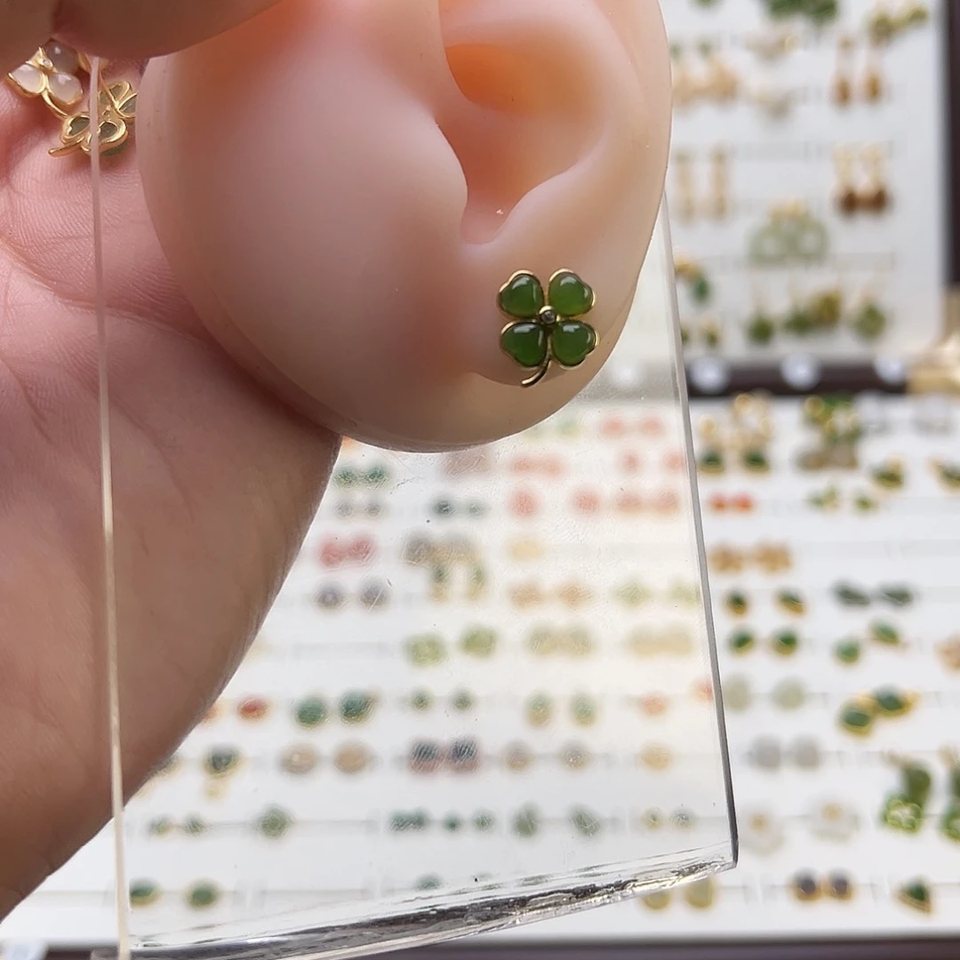 银S925镶嵌和田玉耳饰