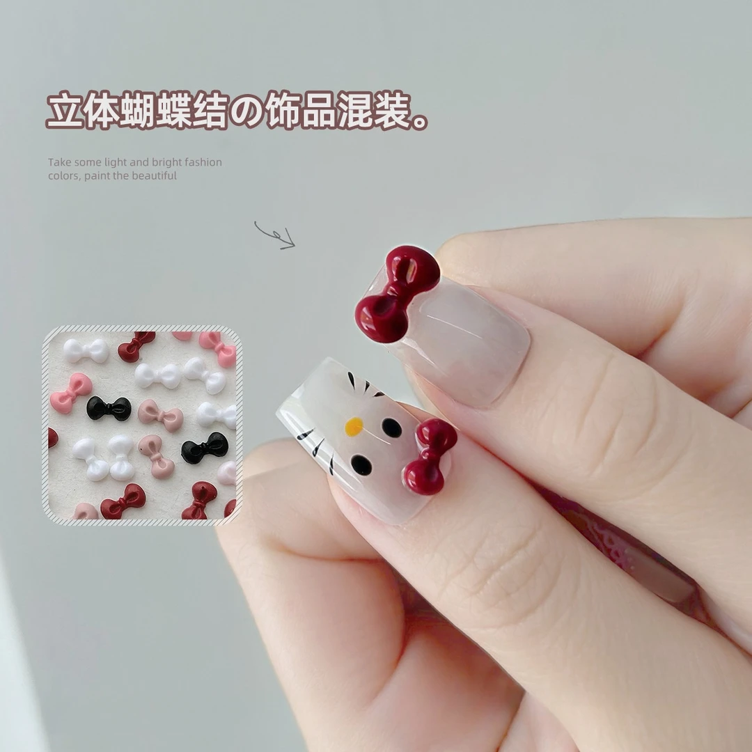 蝴蝶结美甲饰品美甲kt猫甜心芭比卡通可爱领结穿戴甲树脂diy配饰