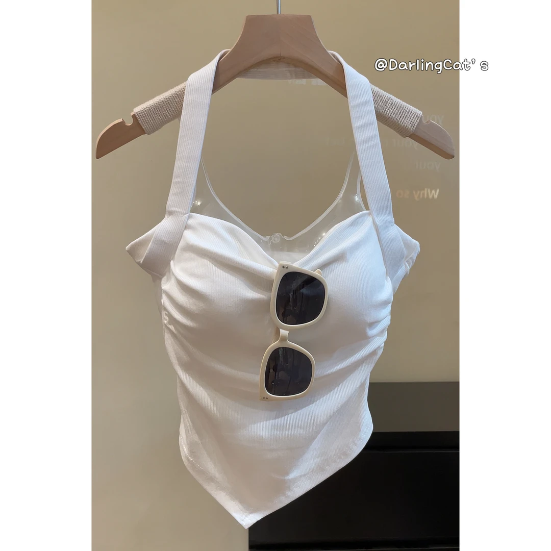 大脸喵 度假风 自带胸垫2025年新款挂脖背心内搭吊带纯欲辣妹