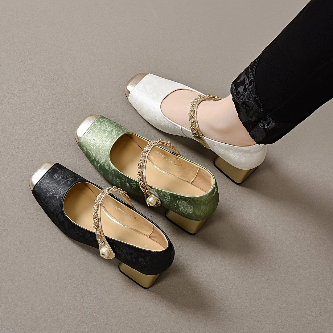 xizi/昔子1608中国风浅口单鞋跟粗跟百搭款气质小香 风款玛丽珍鞋