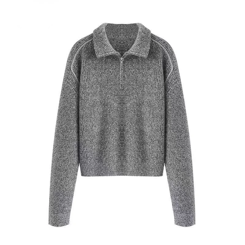 艾家时尚新款翻领冬季保暖宽松拉链常规款毛针织衫套头毛衣8003