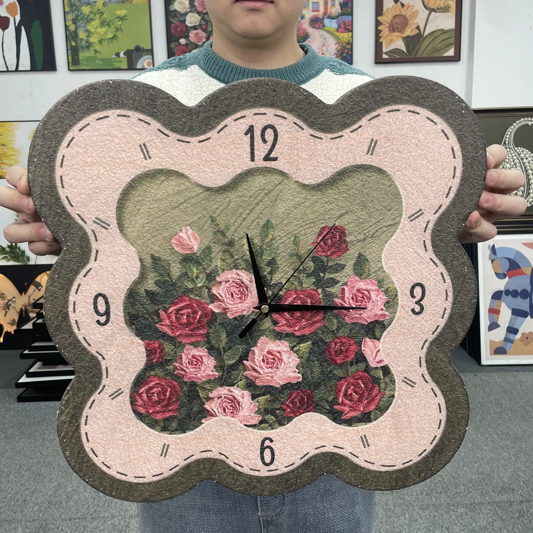 砂岩BB现代清新花卉钟表沙发背景墙书房卧室床头挂画