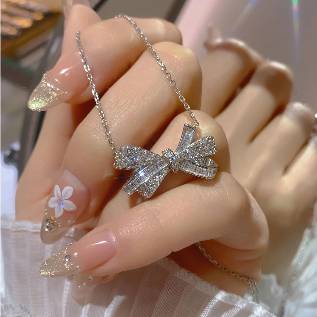 坠链均925银合成锆石 925银套链 百搭精致镶嵌时尚套链设计感