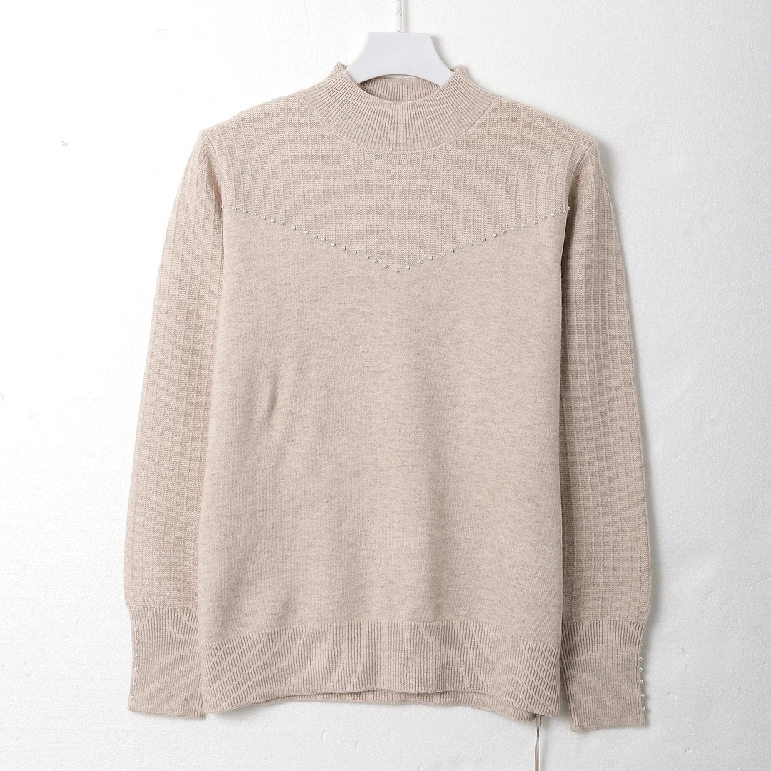 【春季新款】C7471杏色设计感复古韩系简约纯色气质套头针织衫