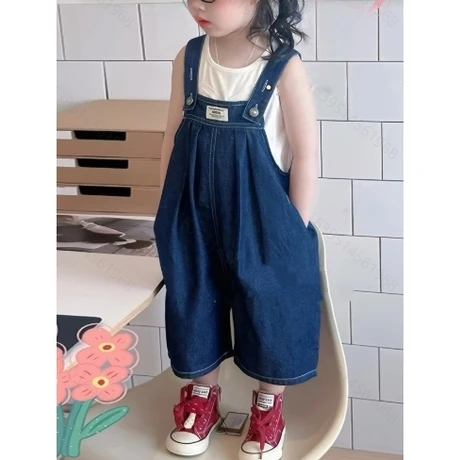 宝宝春夏装新款休闲裤子儿童阔腿裤五分短裤宽松背带裤女童连体裤