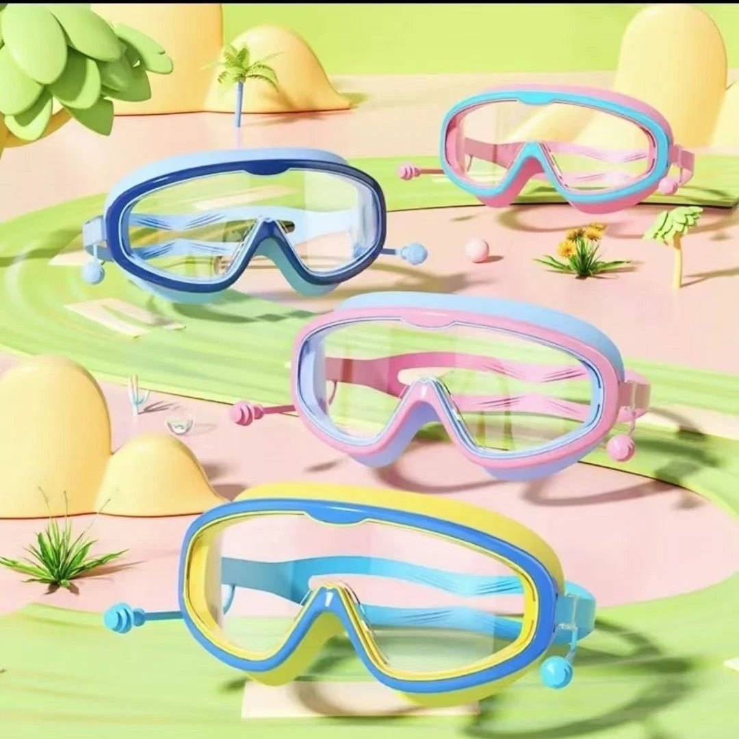 儿童泳镜防水防雾高清男女大框儿童游泳眼镜专业训练潜水帽套装