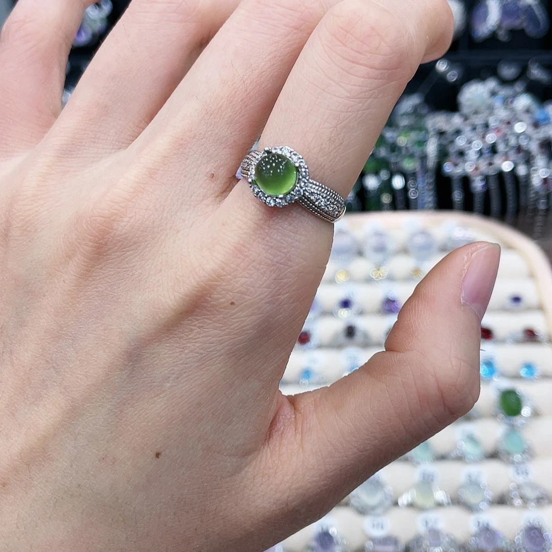 蛇纹石玉银S925镶嵌戒指戒指