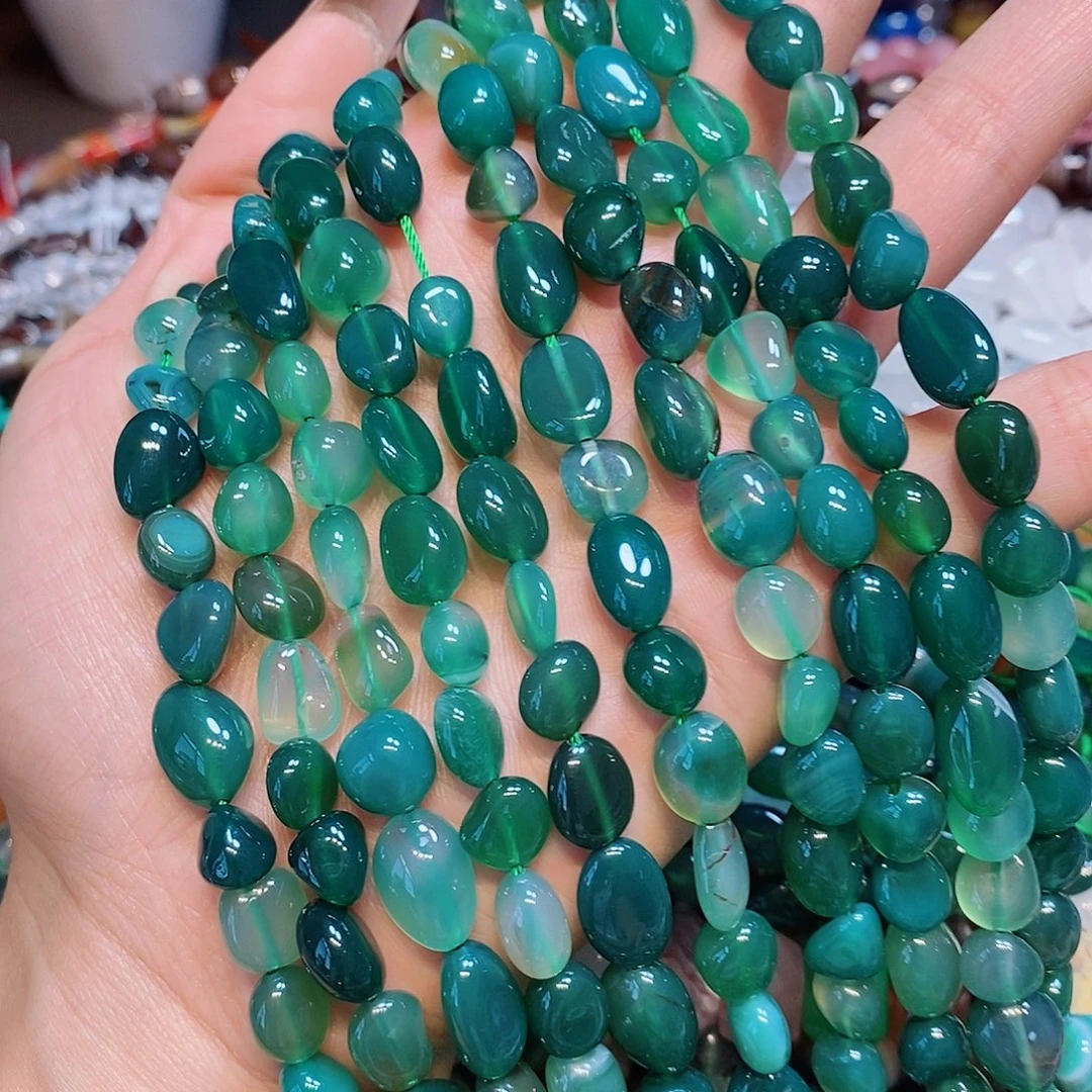 玛瑙/玉髓散珠天然绿玛瑙糖豆一条