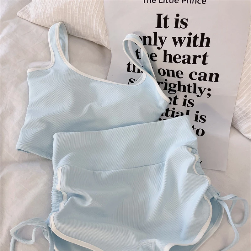 休闲简约撞色带胸垫吊带睡衣夏款2025年新款修身短裤家居服套装