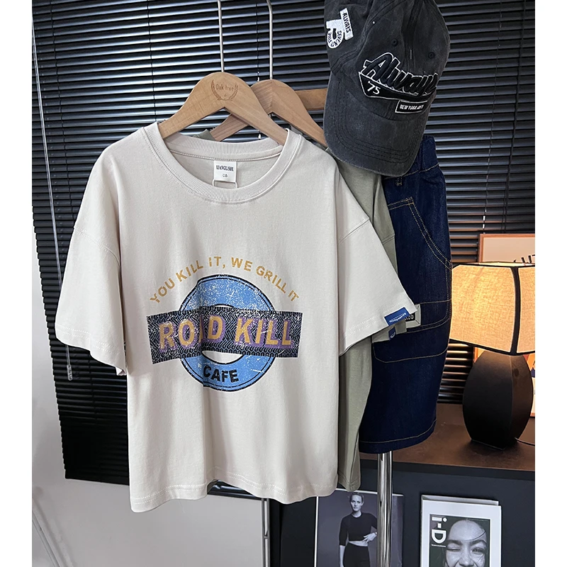 美式男童纯棉短袖T恤2025年夏季新款中大童半袖上衣复古休闲百搭