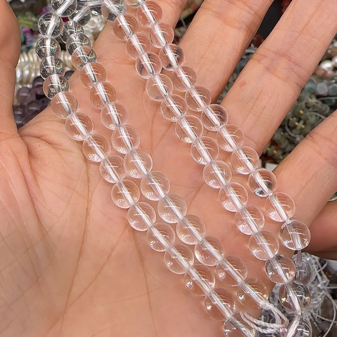 玛瑙/玉髓合金珠宝半成品白水晶净体6mm一条