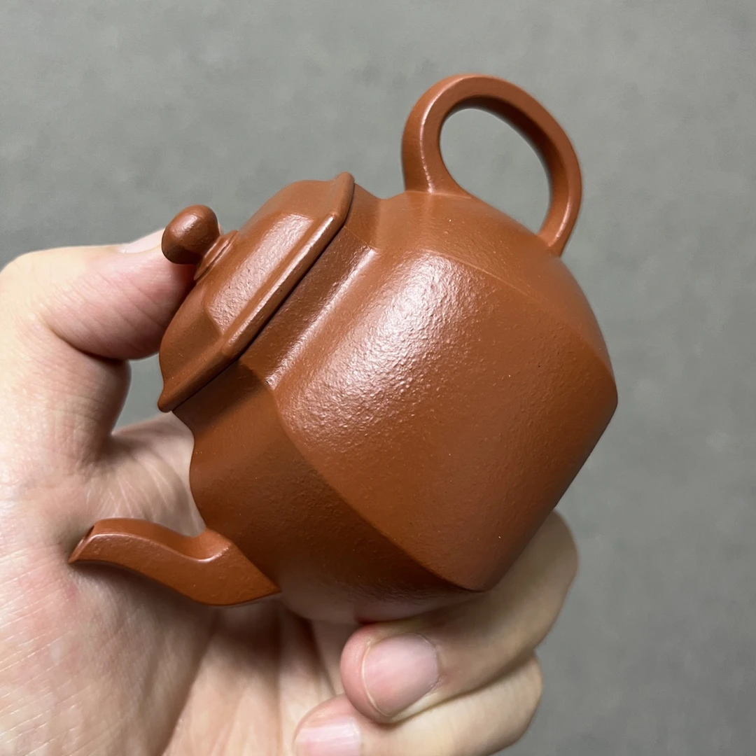 实拍·全手工【六方居士】原矿朱泥紫砂壶茶具纯手工·130cc·7孔大红
