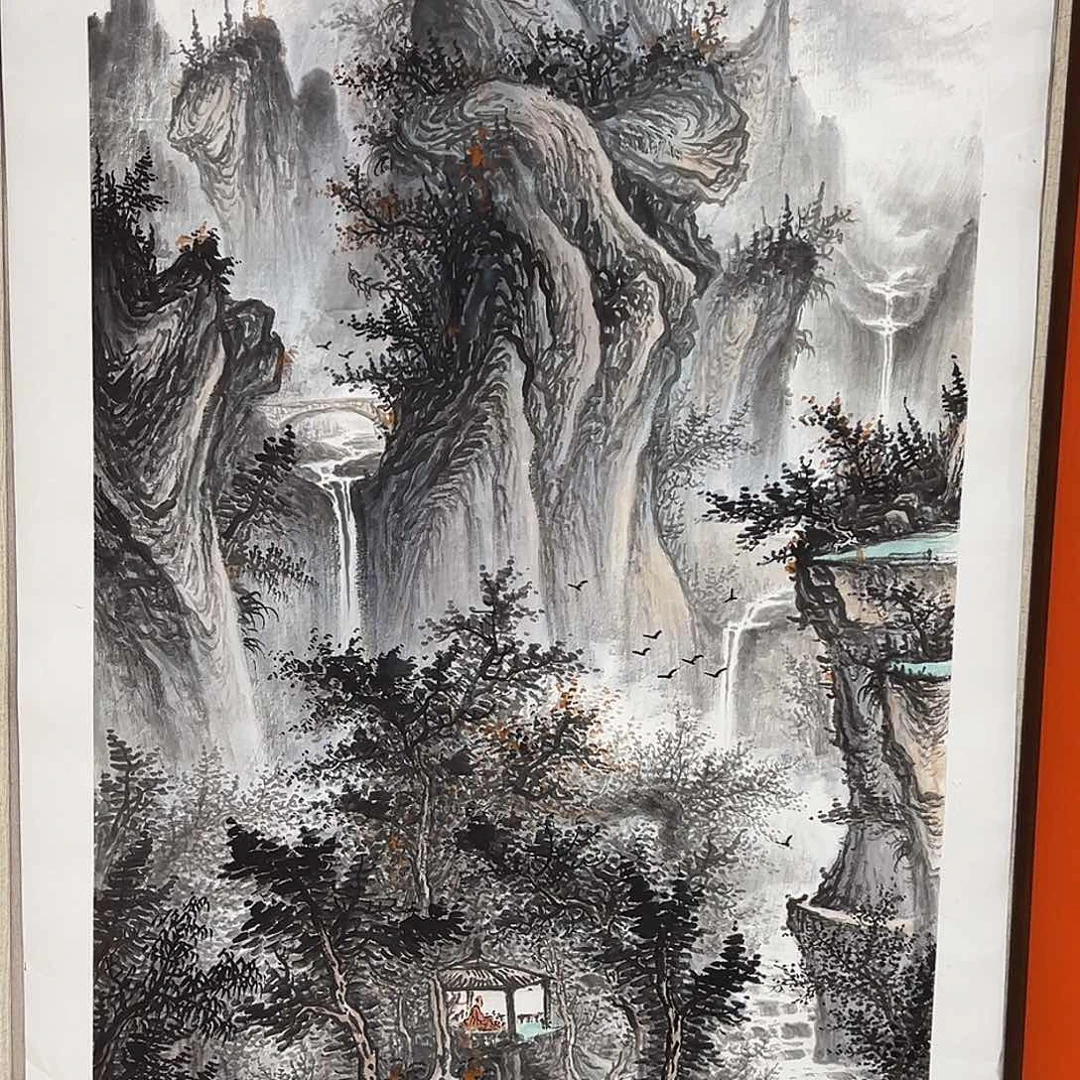 国画朱大明原作溯源带证件合影视频