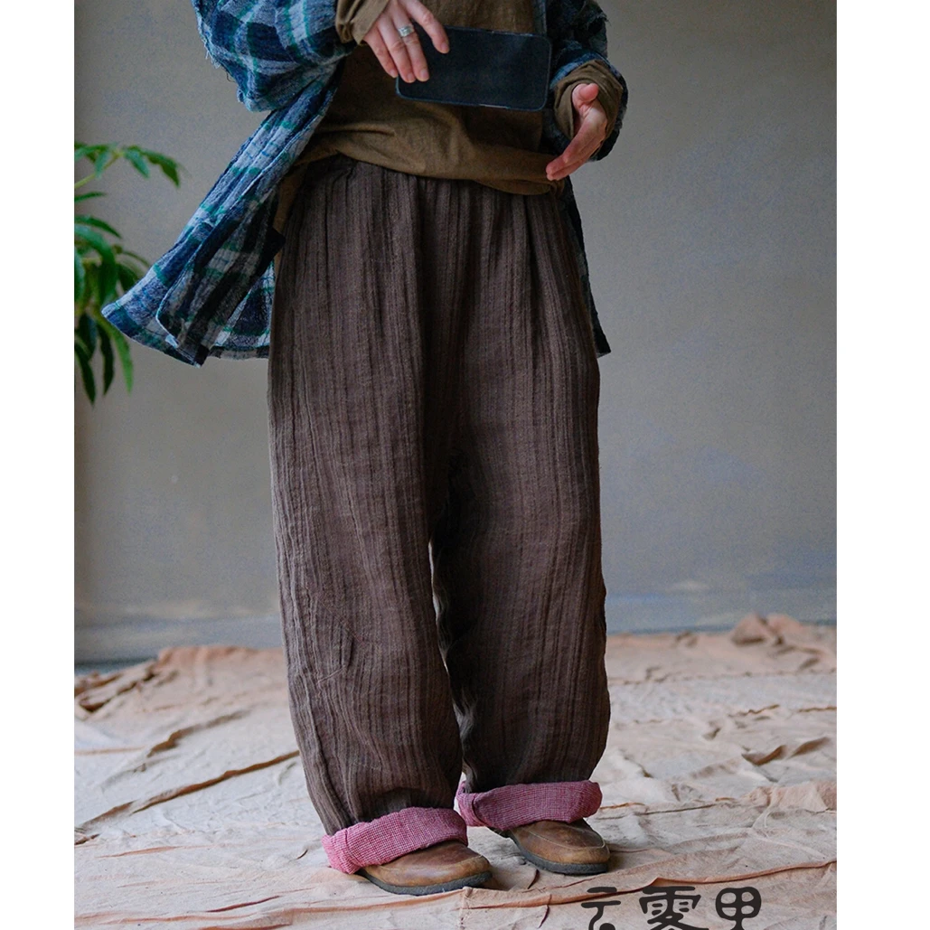 云雾里 6563#复古宽松原创直筒双层阔腿裤休闲长裤秋冬