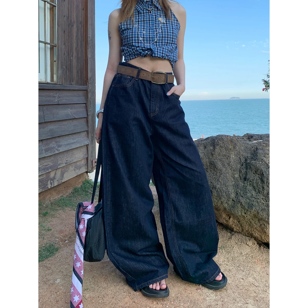 木子羊 美式复古阔腿牛仔裤女潮牌高级感直筒宽松松弛感裤子情侣