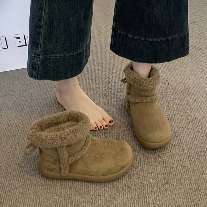 厚底雪地靴女款2025冬季皮毛一体防滑加绒加厚保暖面包棉鞋子女鞋