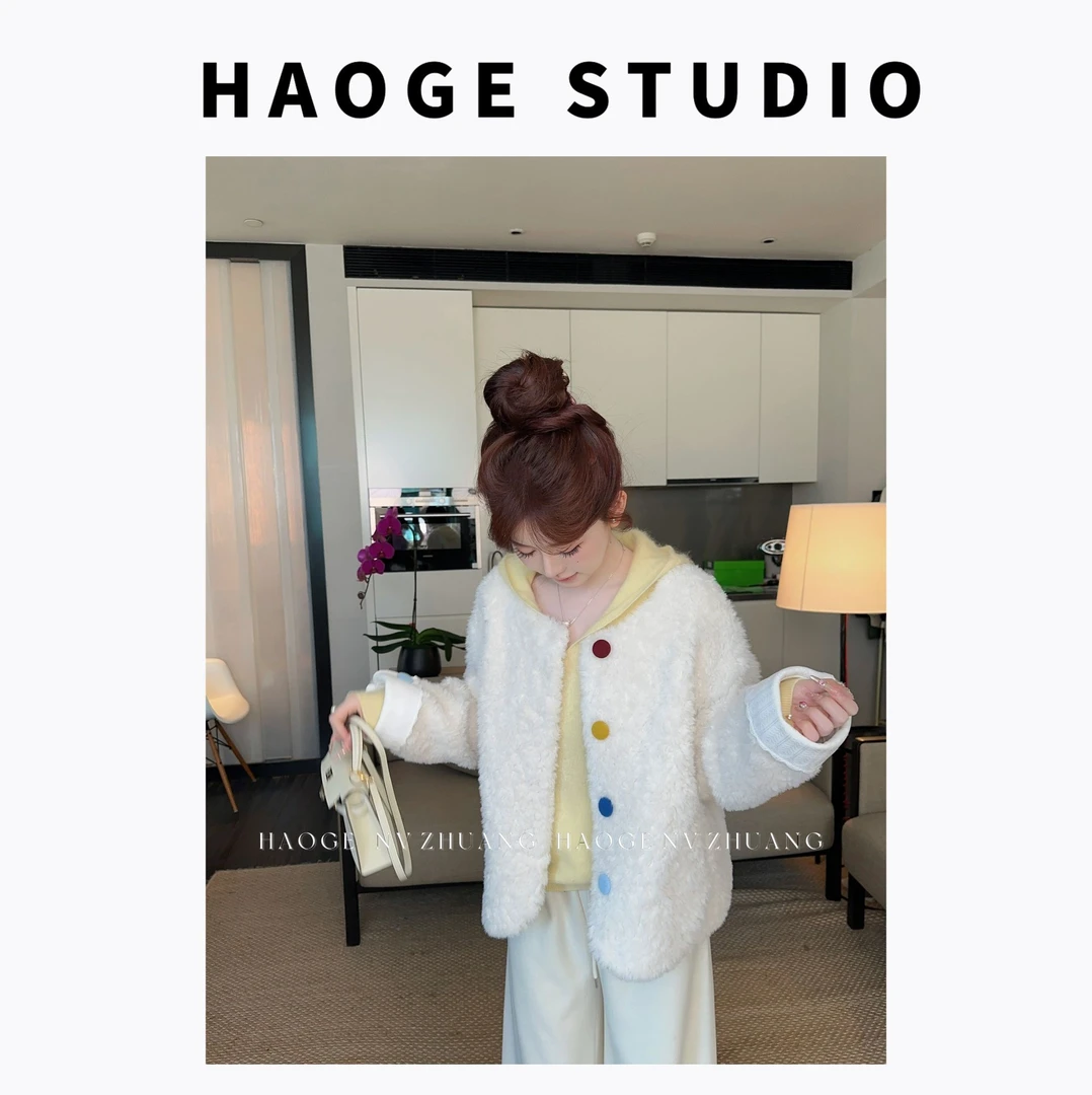 浩哥严选●彩色扣子HGQ5WT3283A羊毛混纺外套预时尚秋冬美设计感