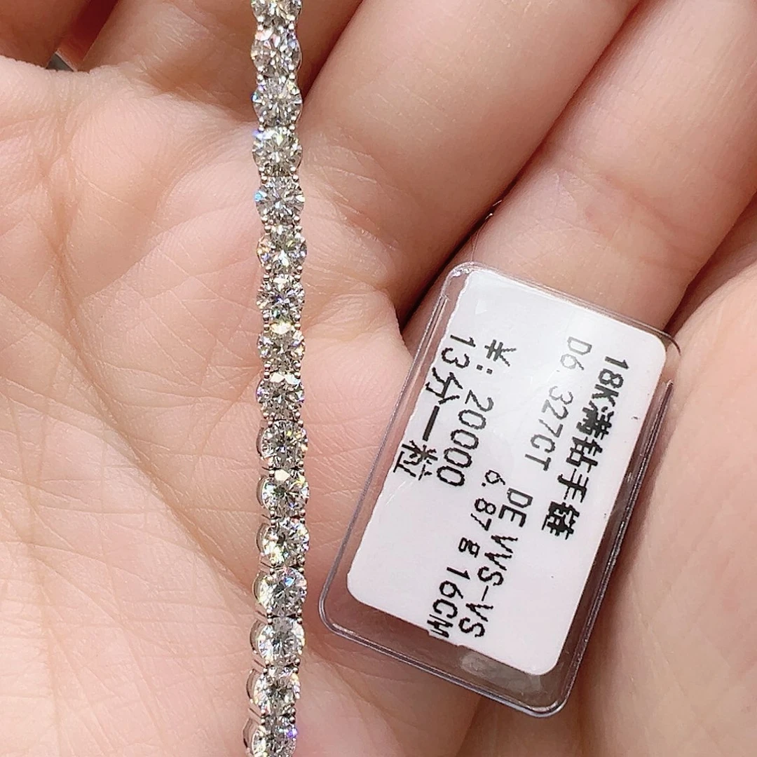 套链实验室培育钻石18K金镶嵌单颗13分，网球款手链