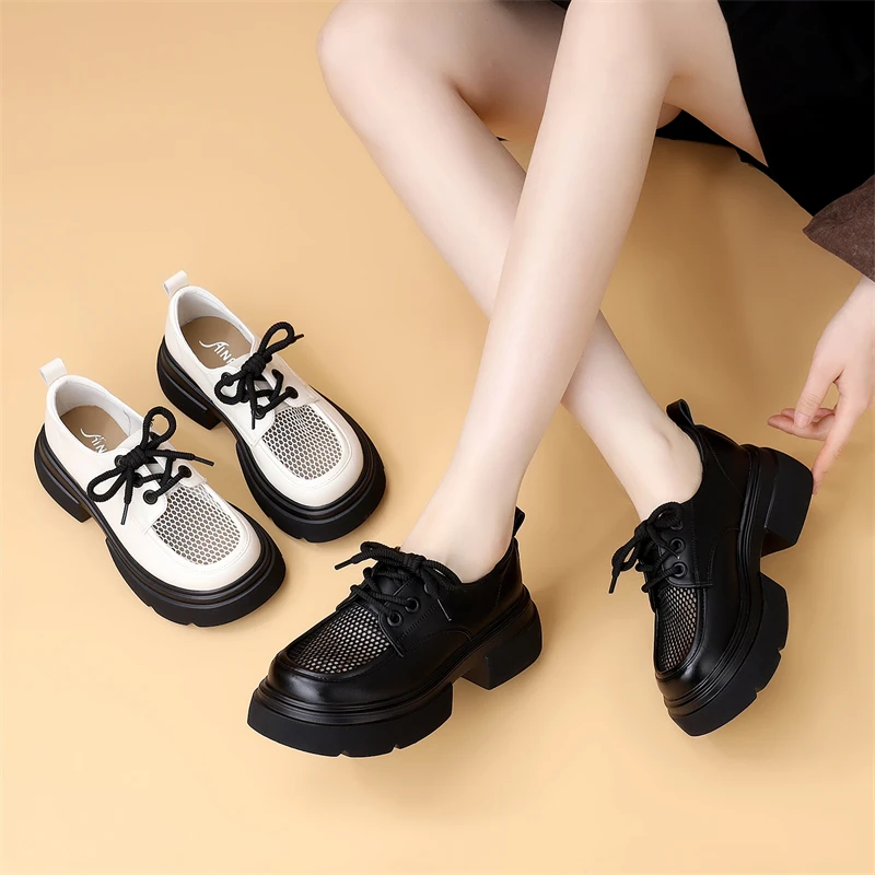 薄款透气乐福鞋2025新款春季英伦风时尚百搭增高镂空休闲舒适女鞋