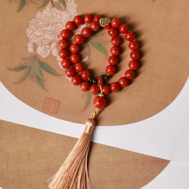 烟浮·银镶南红圆珠流苏挂件SY