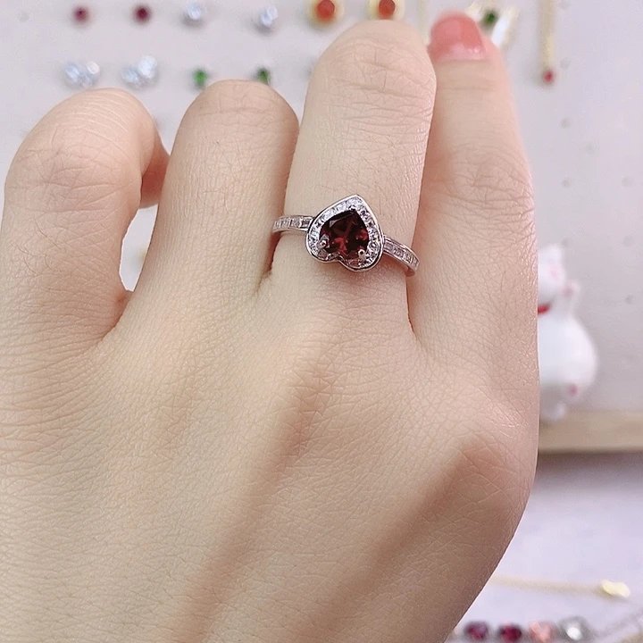 石榴石戒指银S925镶嵌