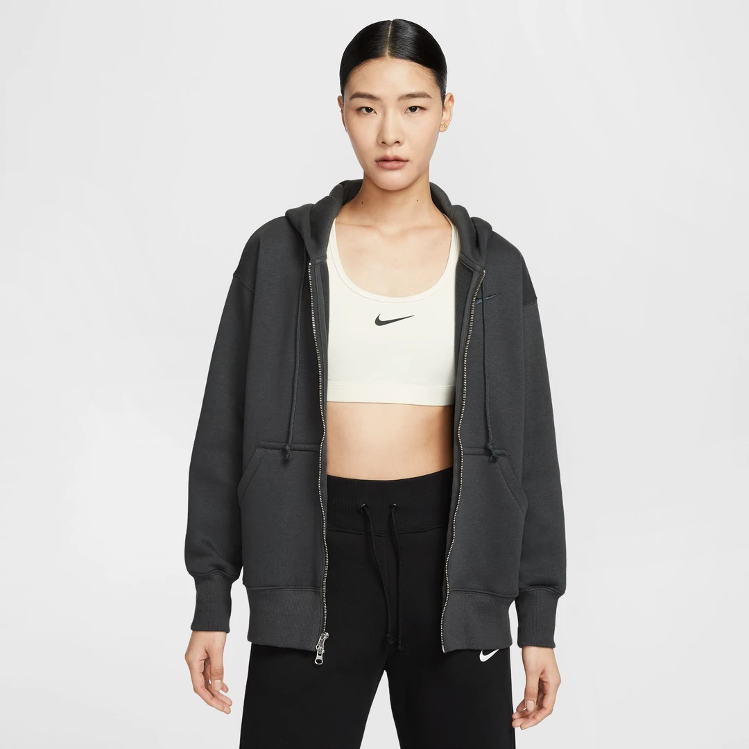 NIKE耐克女子 NSW PHNX FLC FZ OS HOODIE针织连帽外套DQ5759-060