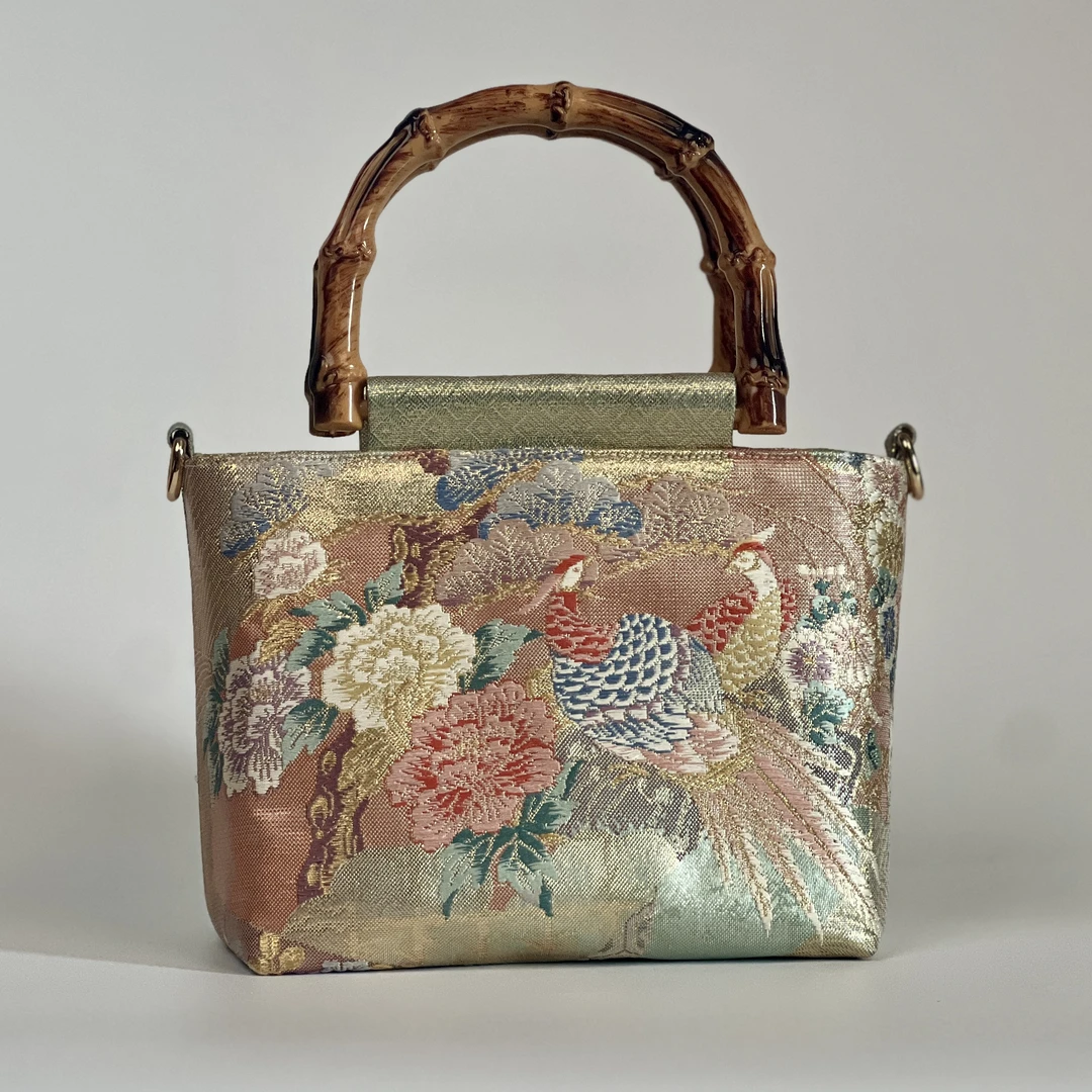 新中式包包西阵织竹柄菜篮子包包花卉手提包百搭气质女包通勤包