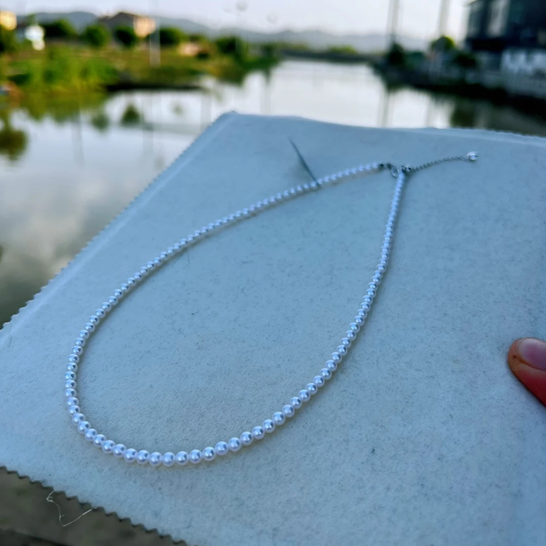 【门店招牌】淡水天然极强光3-4mm小米珠项链 s925银尾链爱心扣