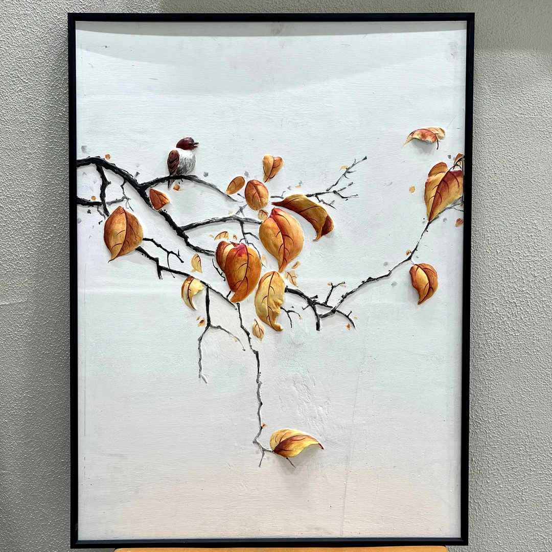 立体浮雕装饰画国枝叶小鸟挂画