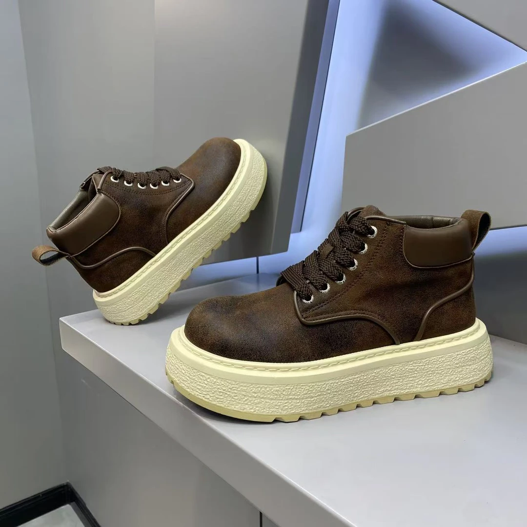 【皮鞋码】单棉同款皮面厚底男士时尚休闲潮鞋系带经典百搭舒适款xs