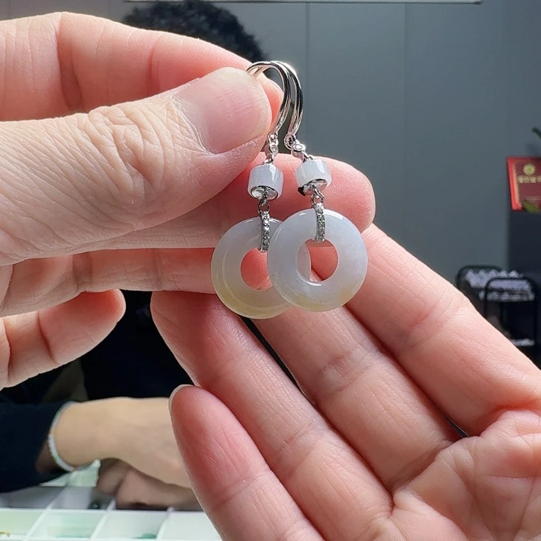 翡翠耳饰银S925镶嵌天然