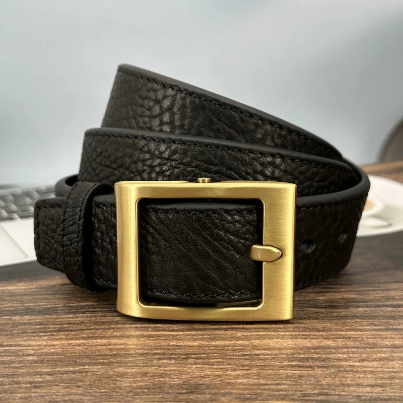 野牛纹纯铜针扣男士皮带休闲百搭纯牛皮腰带牛仔裤裤带青年真皮潮