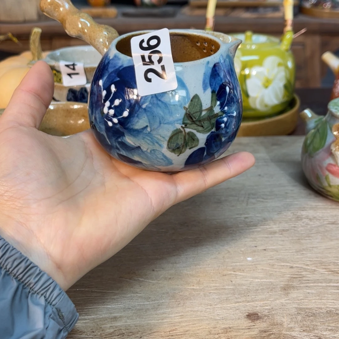 二***花壶素浅陶瓷手工手绘