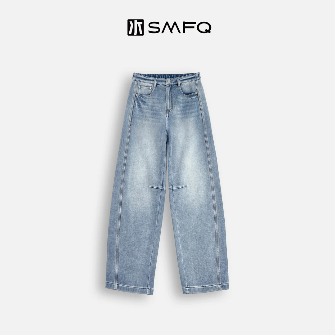 水木夫妻”纸片弯刀“加绒加厚款秋冬 怀旧水洗显瘦牛仔弯刀裤女