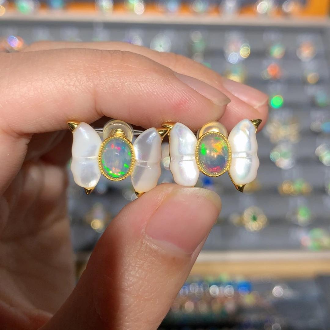 银S925镶嵌欧泊欧泊耳饰y