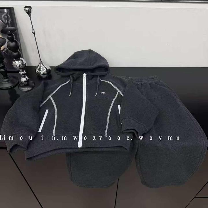 秋季新款男女儿童休闲连帽运动韩版套装