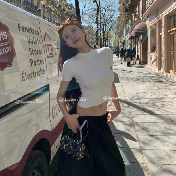 【神仙小t】Jennie 同款!圆领针织短袖上衣女正肩修身显瘦t恤