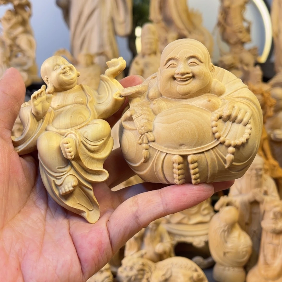 海***魂木小叶黄杨木弥勒佛2个