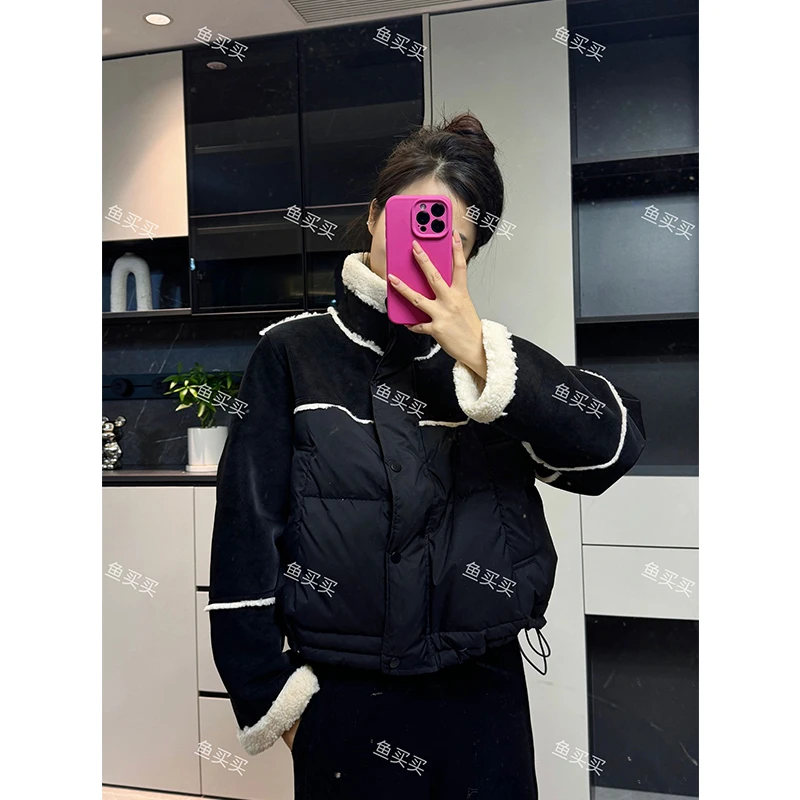 众和梦9430短款棉服外套女冬拼接皮毛一体立领小个子上衣