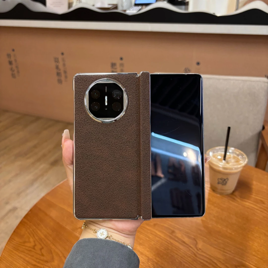 适用于华为MareX5手机壳时尚翻毛皮MateX6月坑纹中轴折叠手机壳