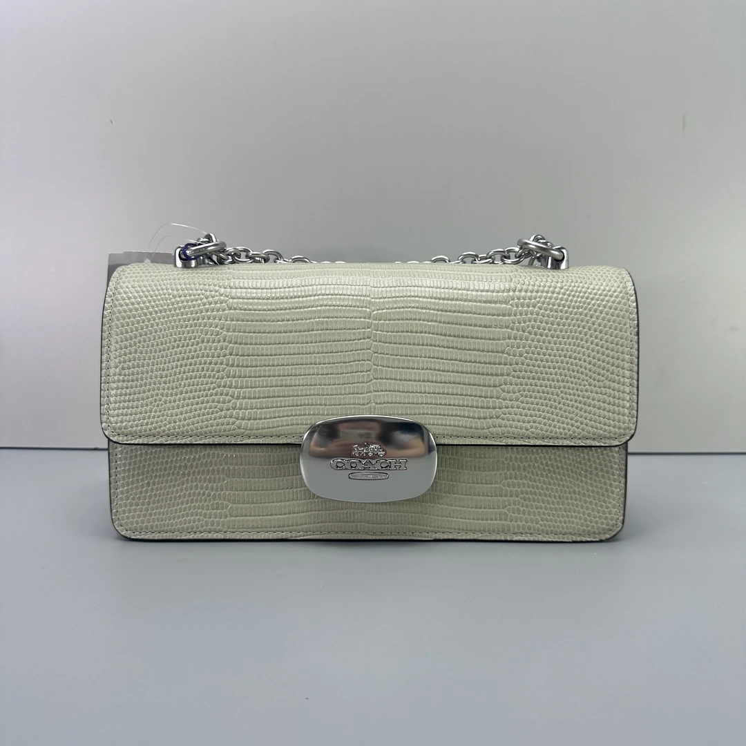 99新 COACH/蔻驰 eliza22浅绿色压纹链条斜挎包22x12xx6cmM072004