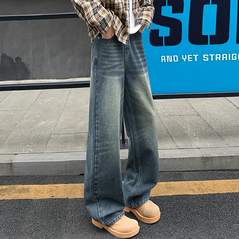 玛斯柏美式复古水洗垂感直筒牛仔裤男款春秋季潮牌宽松阔腿休闲裤