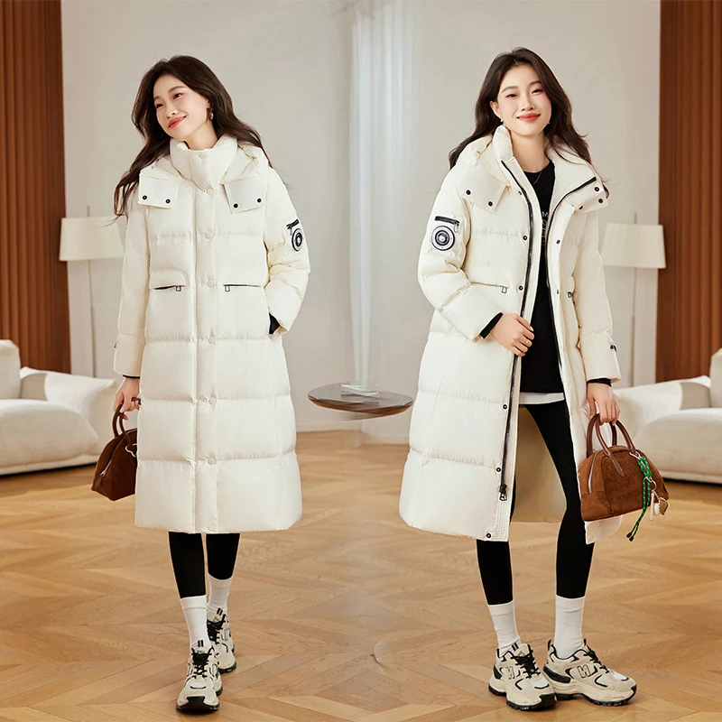 2025韩版冬季新款收腰显瘦连帽时尚女式羽绒服中长款长款过膝宽松