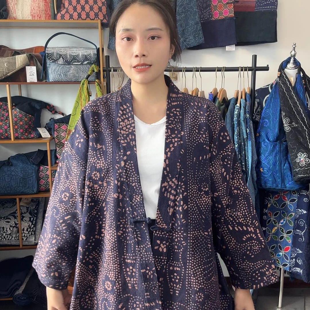 棉无填充物妤然服饰土布豆染外套咖色