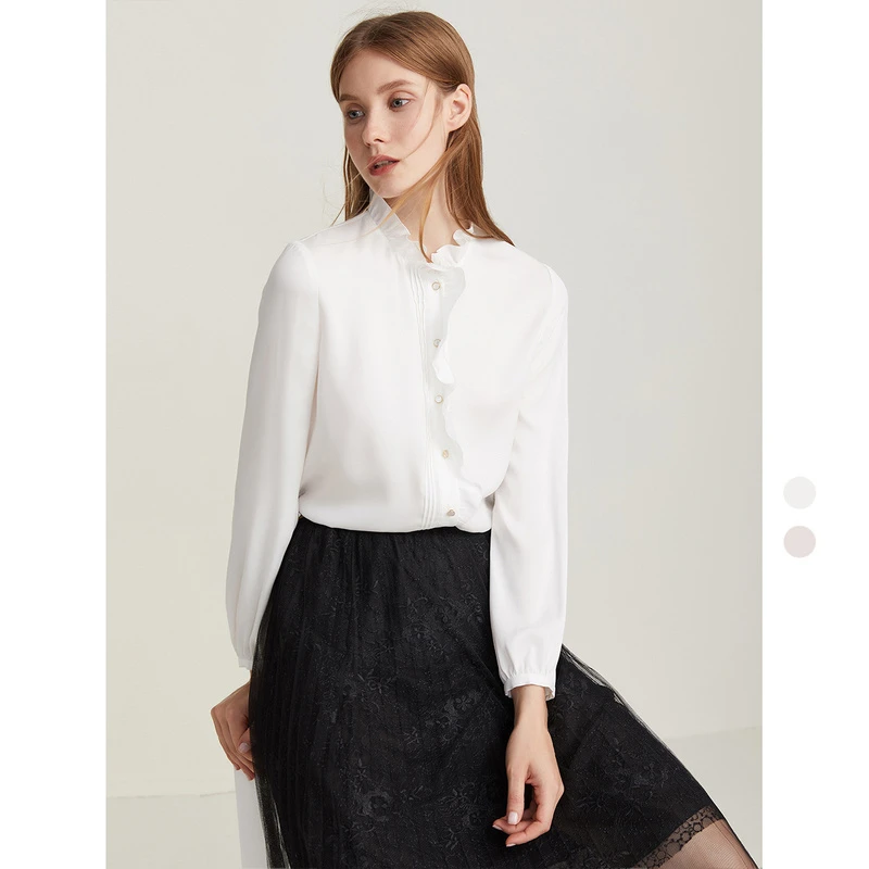 【商场同款】法式优雅长袖衬衫春新款通勤白色衬衣女LCFA18WBL370
