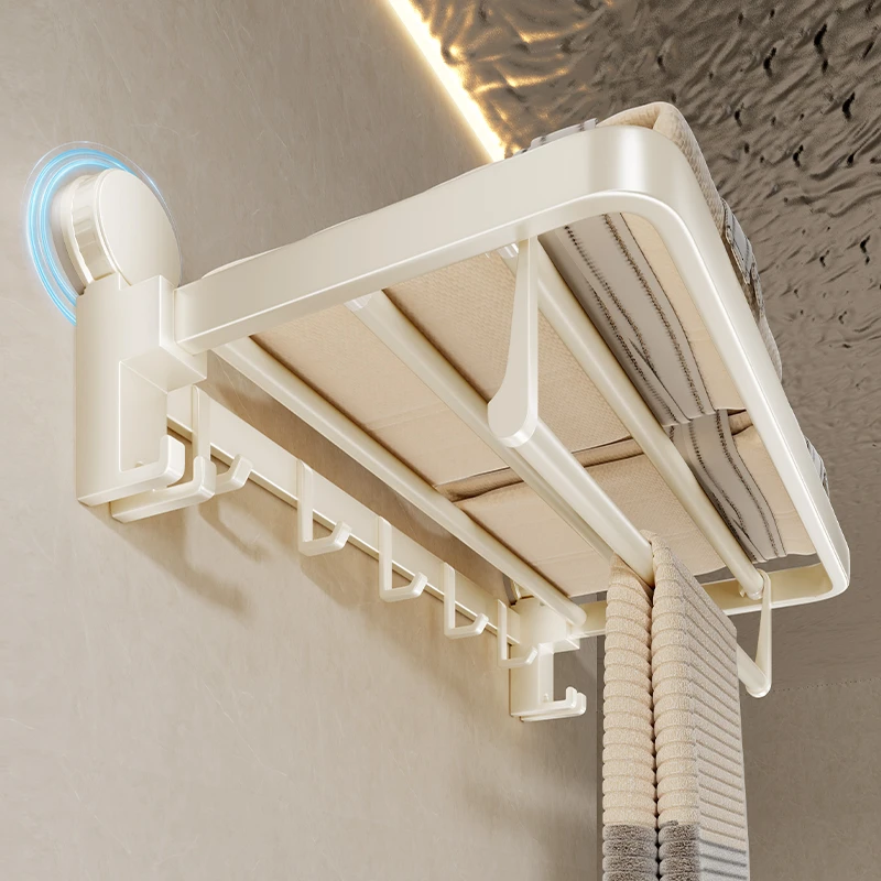 【奶油风】吸盘式毛巾架卫生间免打孔浴巾架浴室置物架厕所收纳挂架