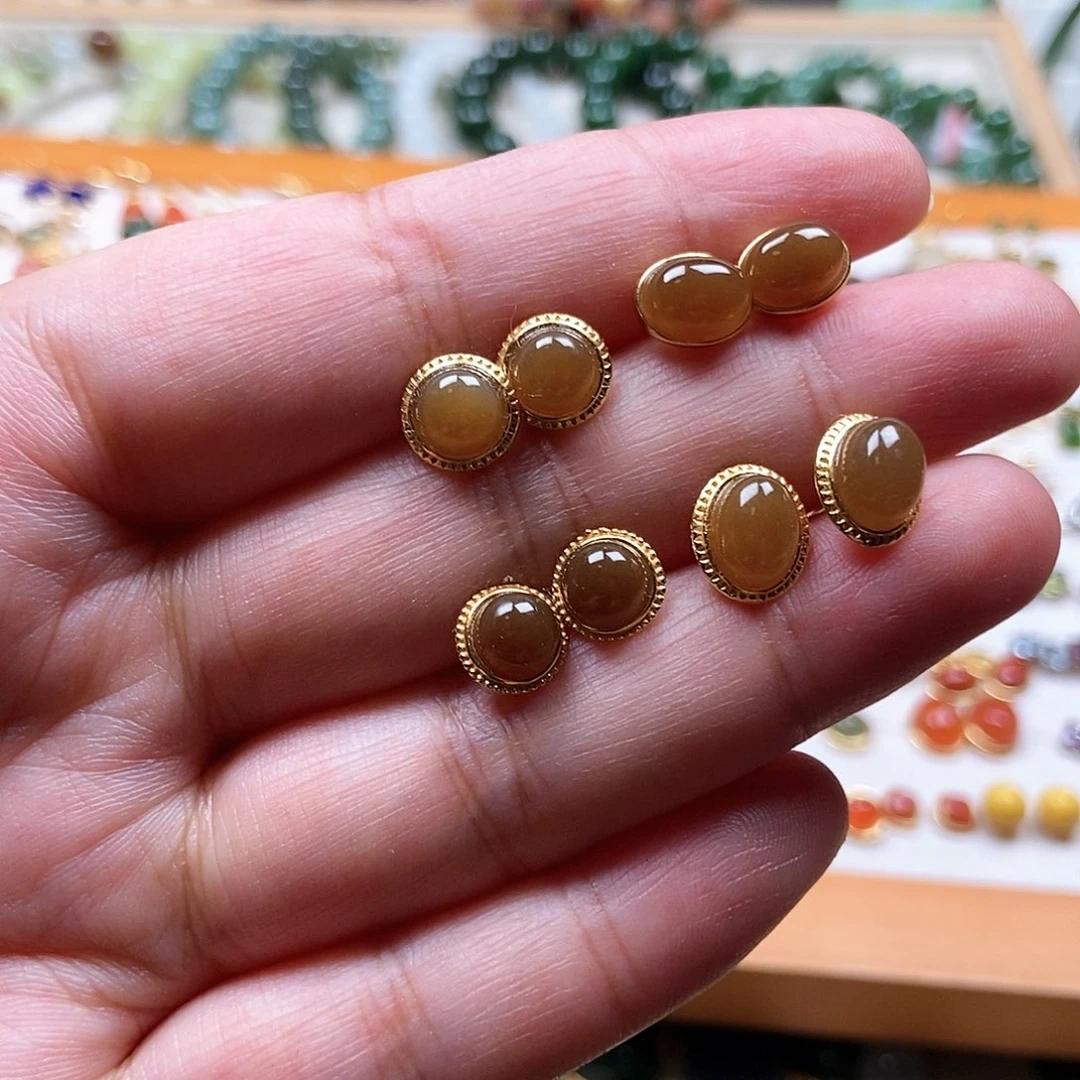 和田玉银S925镶嵌耳饰