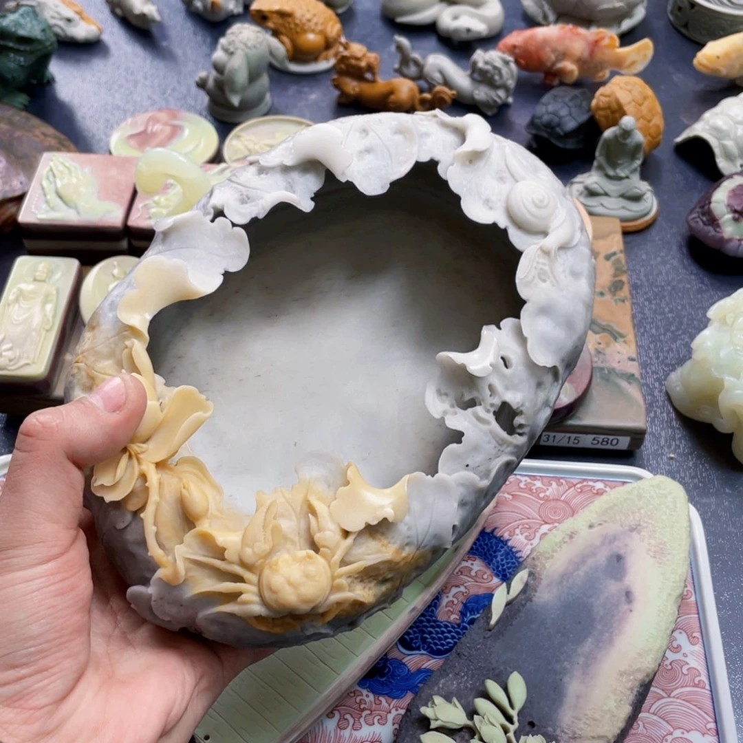 手工雕刻荷塘月色茶洗精品