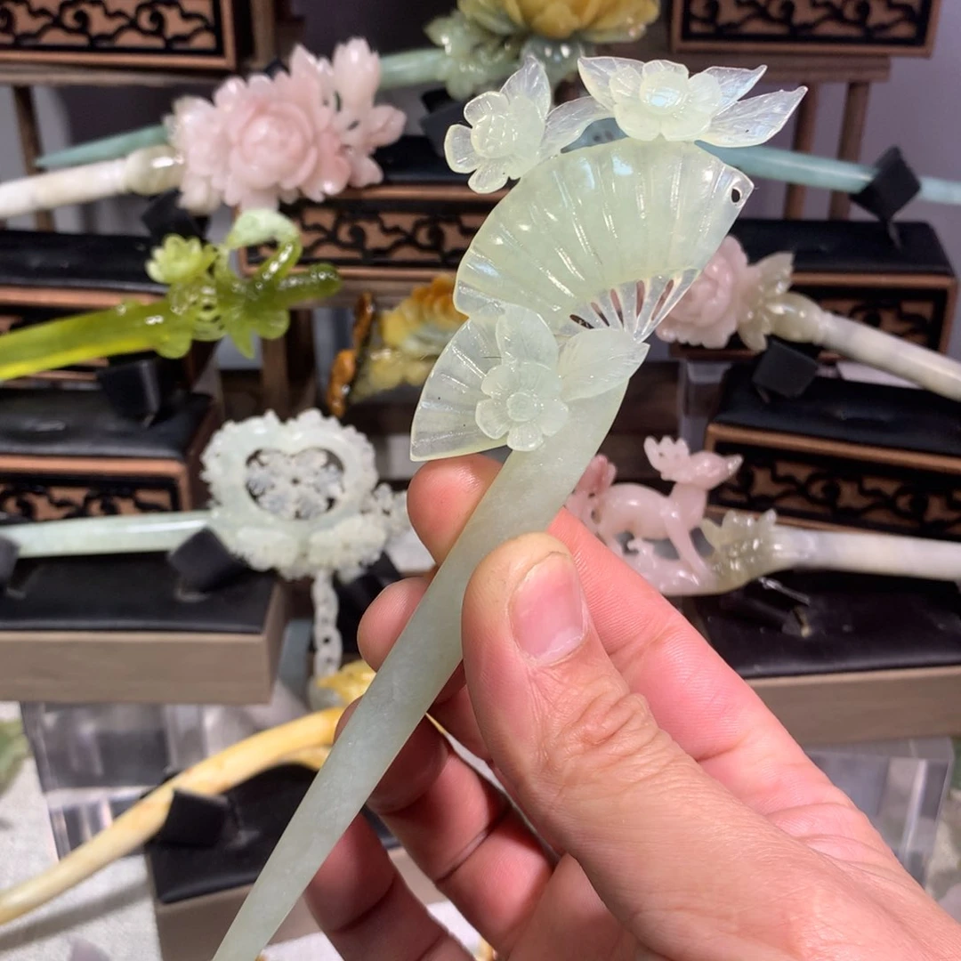 岫玉玉雕发簪未镶嵌