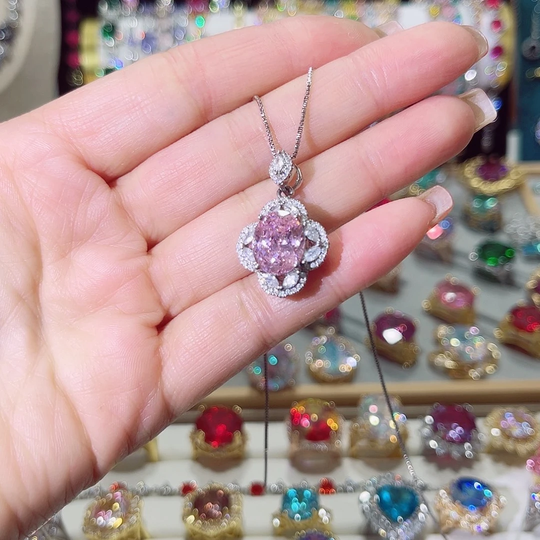 锆石铜合金粉色吊坠